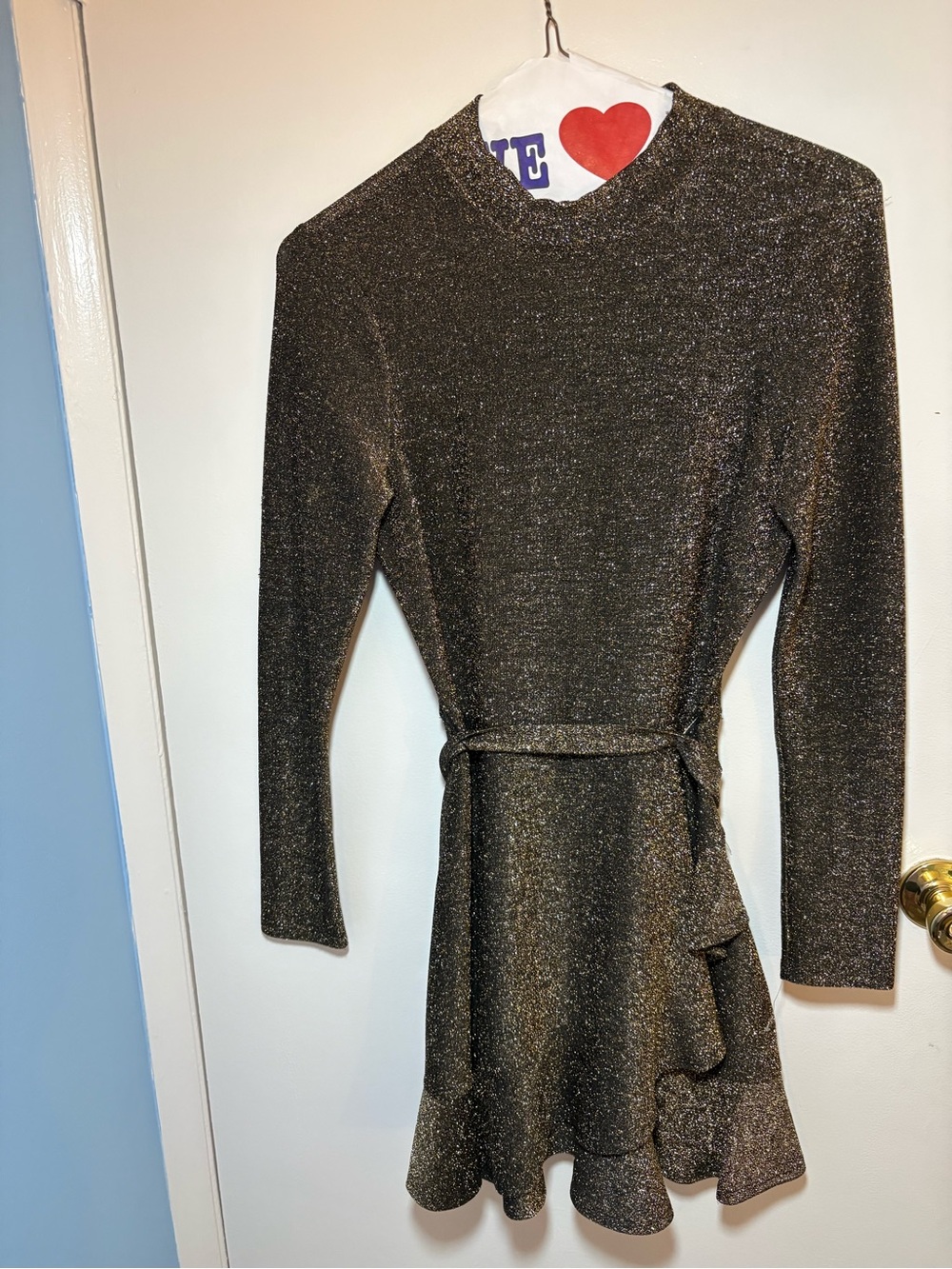 Speechless Metallic Gold Long Sleeve Ruffle-Hem Dress